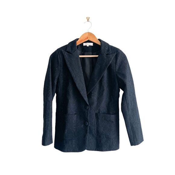 Solitaire Womens Blazer Jacket Embellished Lace Overlay Floral Black Small - Picture 1 of 9